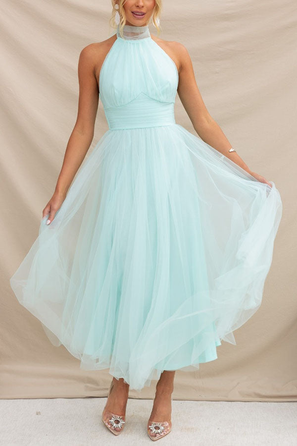 Avelisse – Halter Tulle Tea-Length Dress for Women
