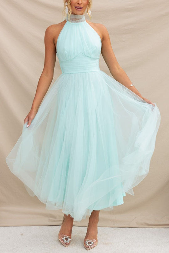 Avelisse – Halter Tulle Tea-Length Dress for Women