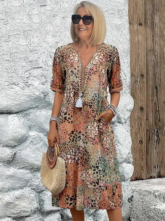 Carmela – Button-Front Boho Print Midi Dress