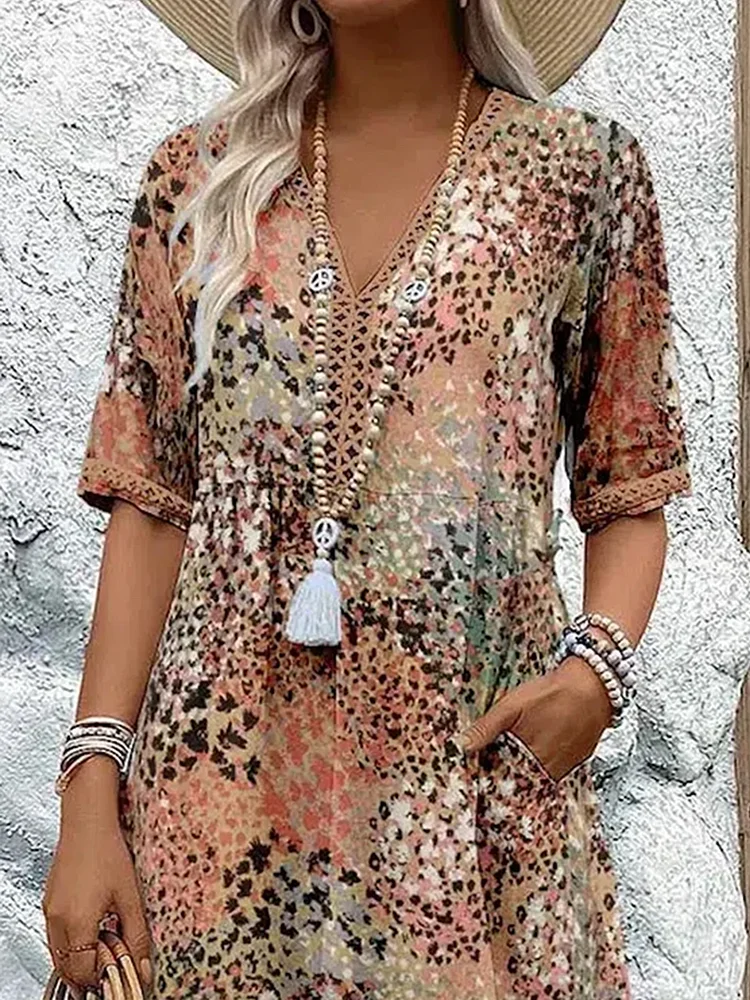 Carmela – Button-Front Boho Print Midi Dress