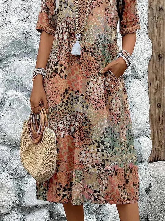 Carmela – Button-Front Boho Print Midi Dress