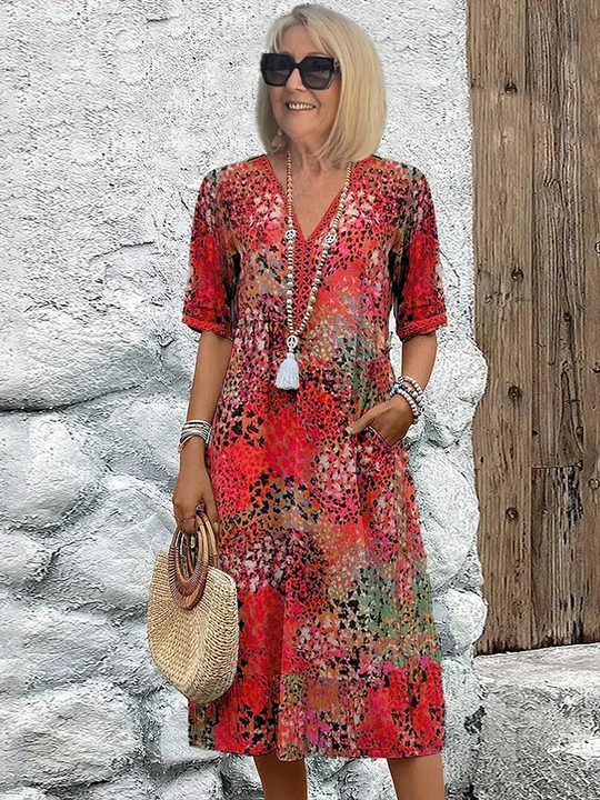 Carmela – Button-Front Boho Print Midi Dress