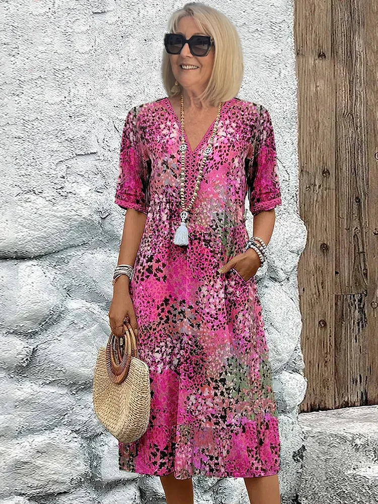 Carmela – Button-Front Boho Print Midi Dress