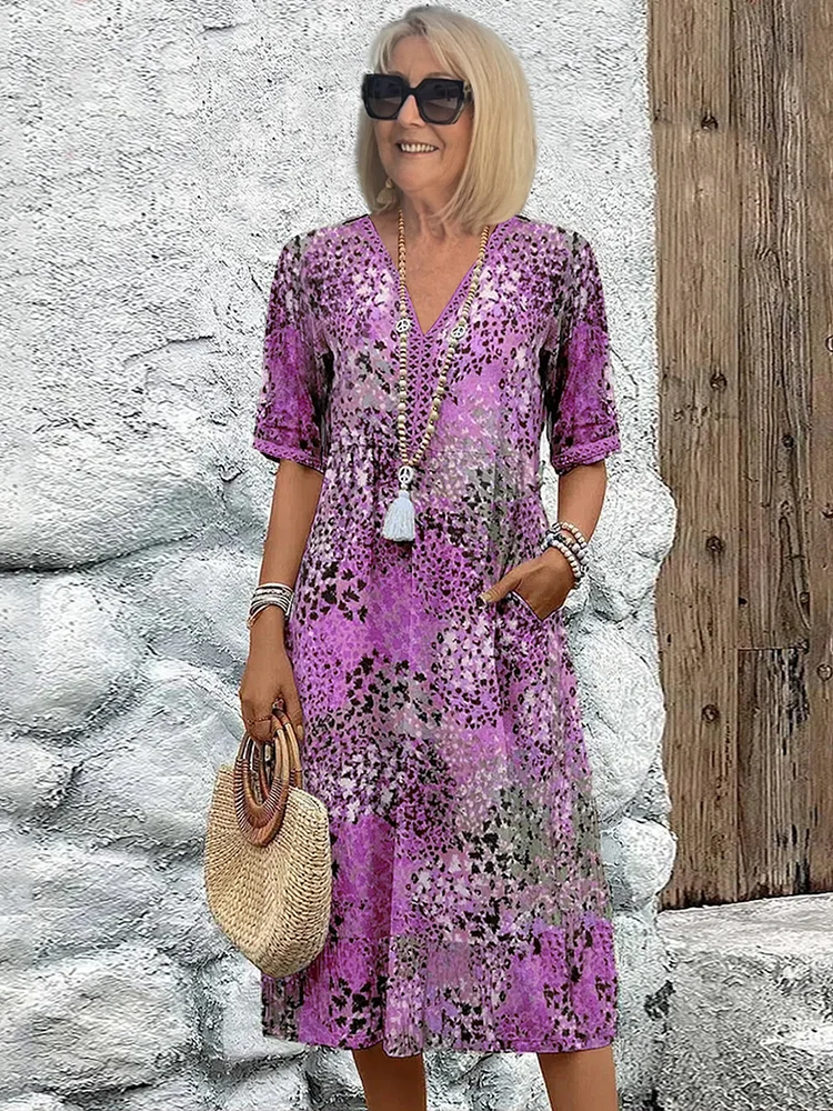 Carmela – Button-Front Boho Print Midi Dress