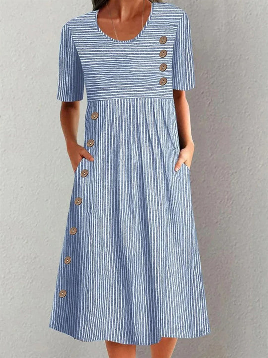 Elsie – Striped Button-Detail Midi Dress