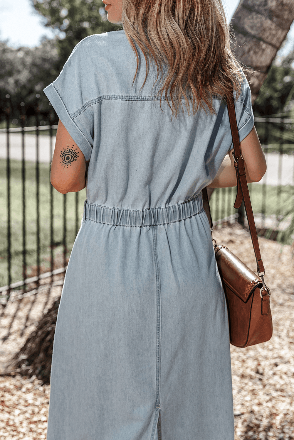 Elisyn – Soft Denim Drawstring Midi Shirt Dress for Women