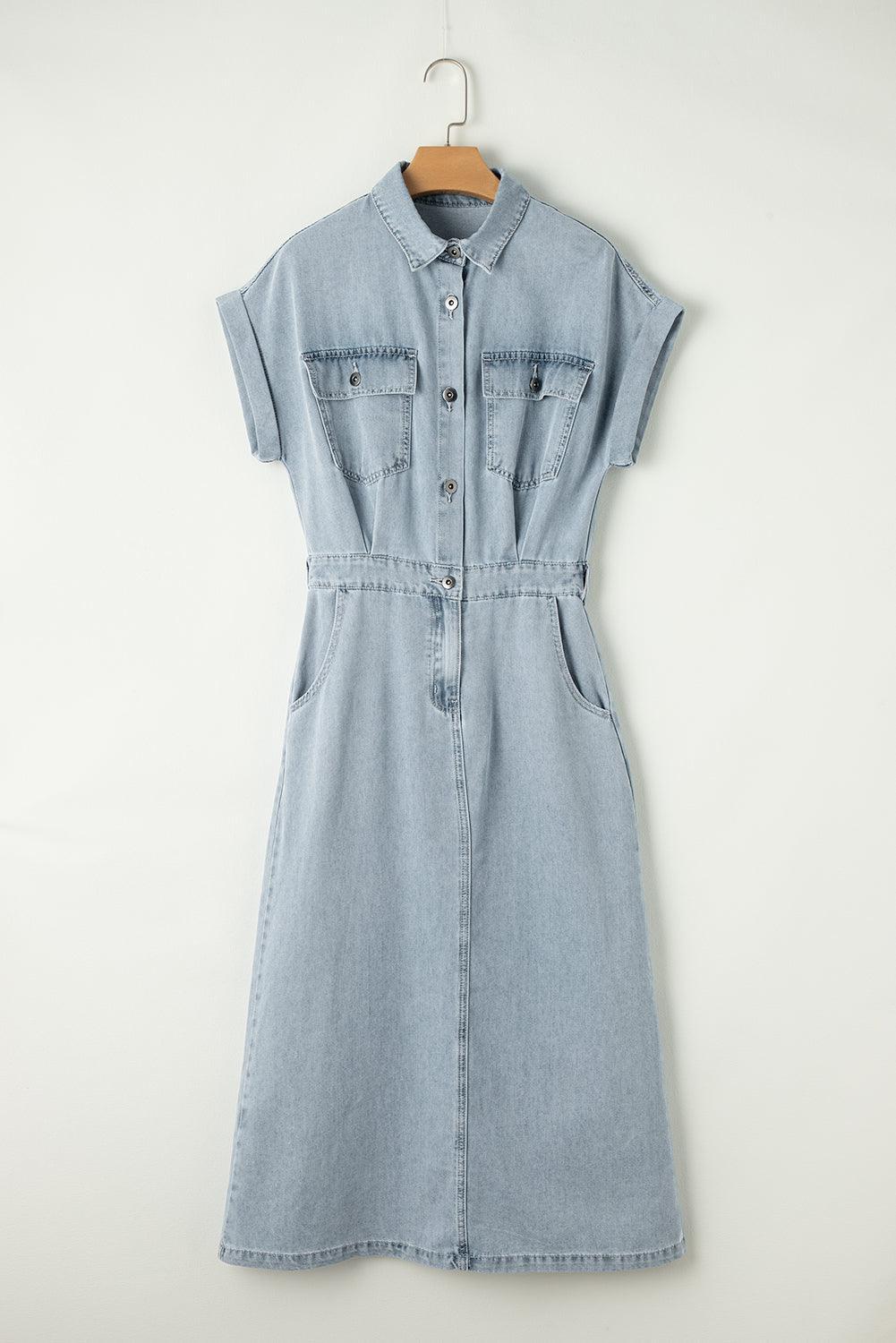 Elisyn – Soft Denim Drawstring Midi Shirt Dress for Women