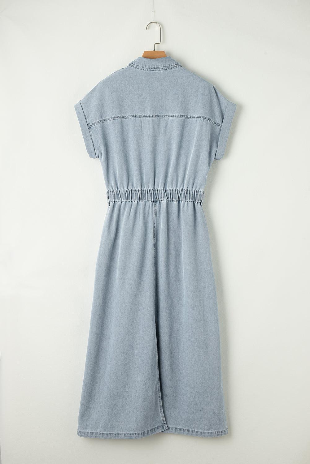 Elisyn – Soft Denim Drawstring Midi Shirt Dress for Women