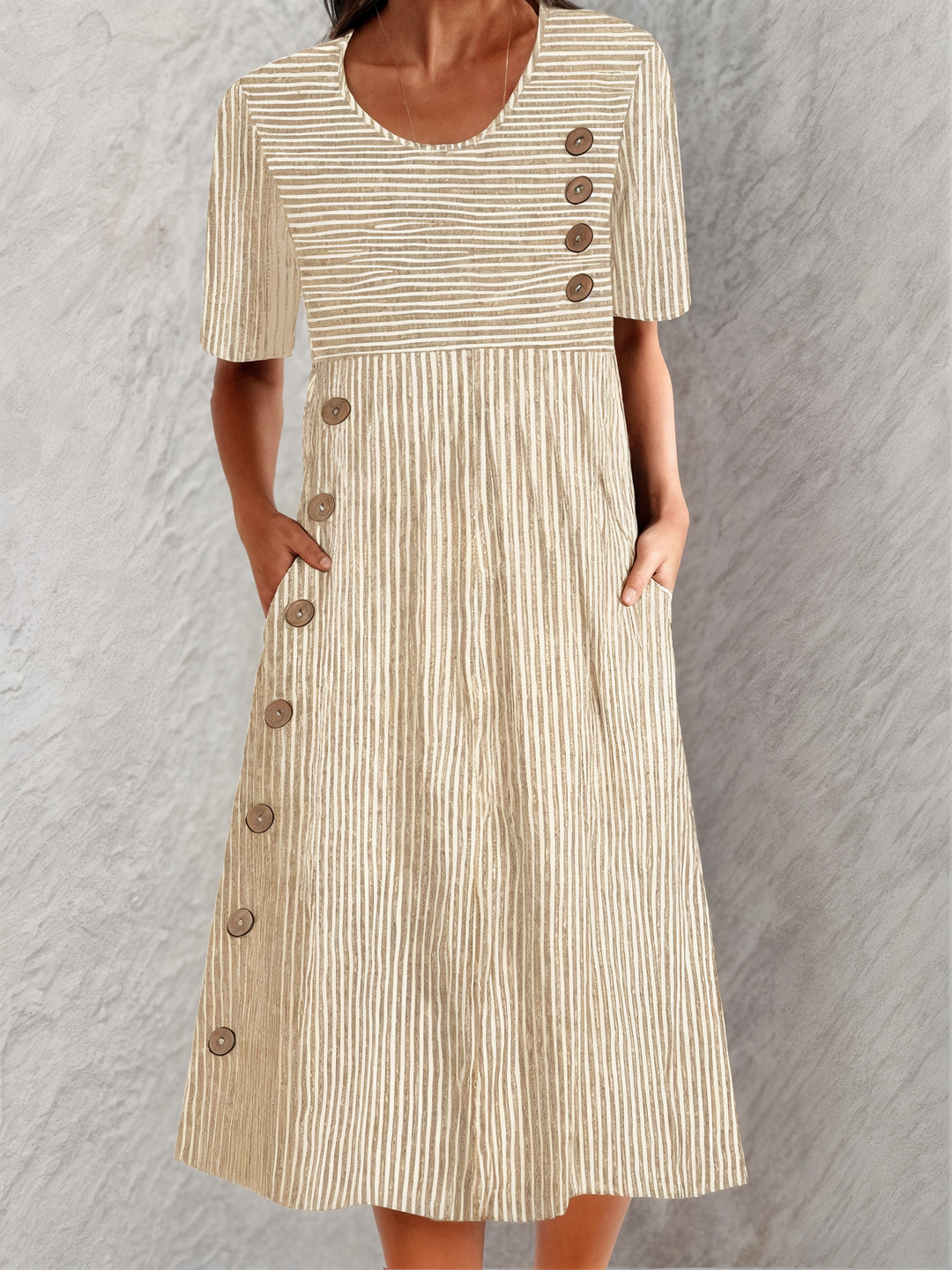 Anka – Striped Button Midi Dress