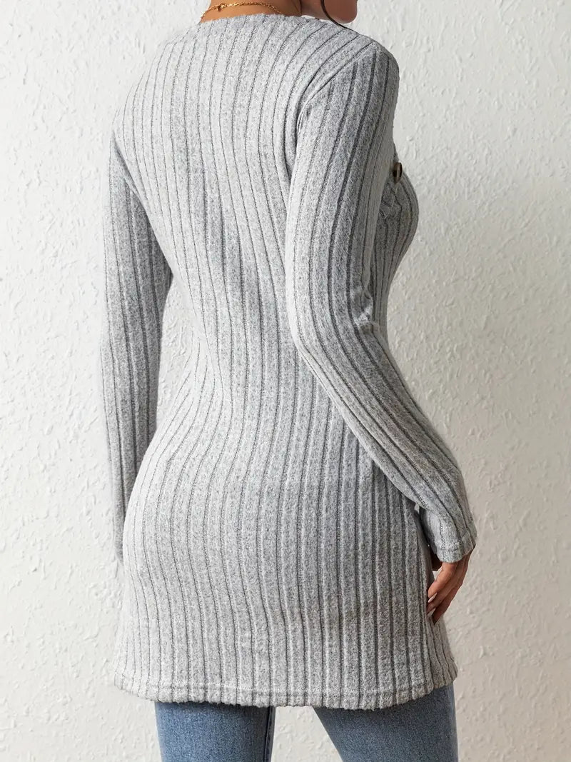 Virellia – AsymKnit Button-Drape Sweater