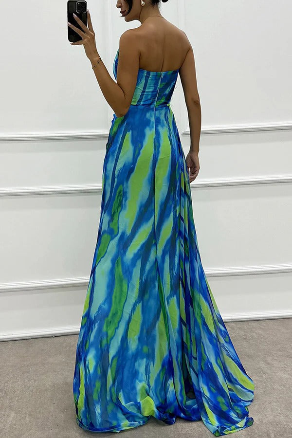 Maravelle – Strapless Abstract Chiffon Gown for Women