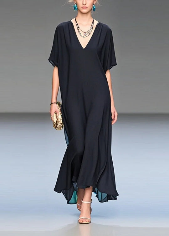 Airi – Deep V Ruffle Hem Midi Dress
