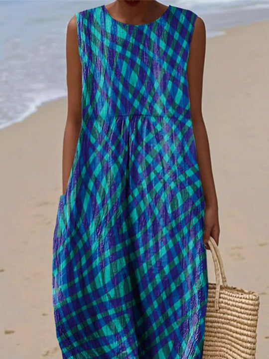 Jarmila – Sleeveless Coastal Check Dress