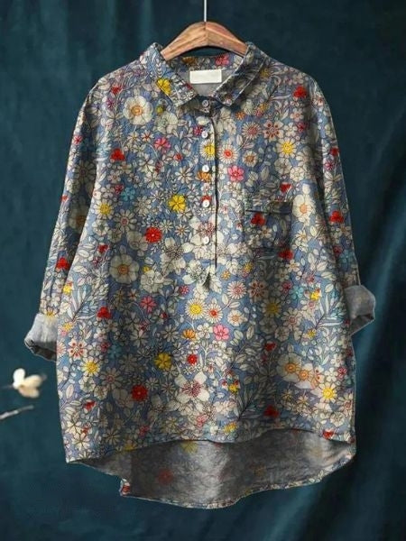 Violae – Artistic Bloom Button-Up Blouse