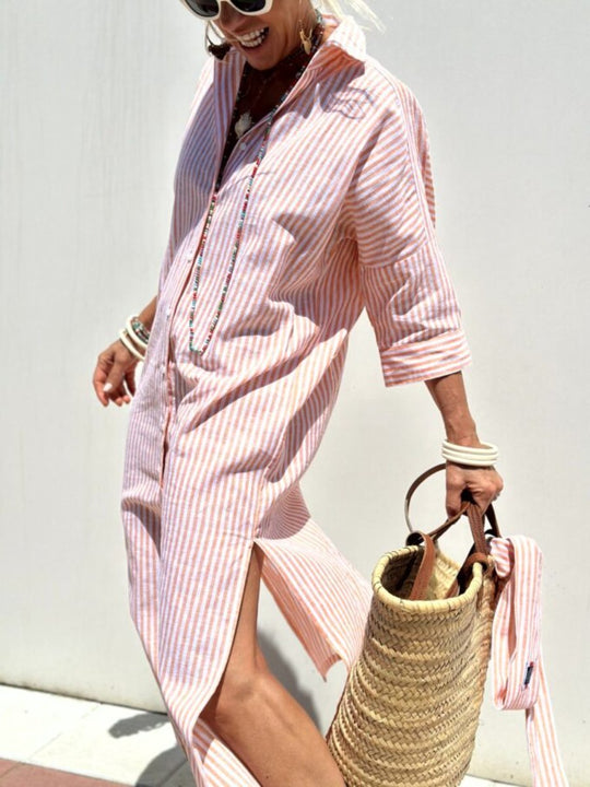 Celinea – Striped Oversized Cotton Shirt Dress