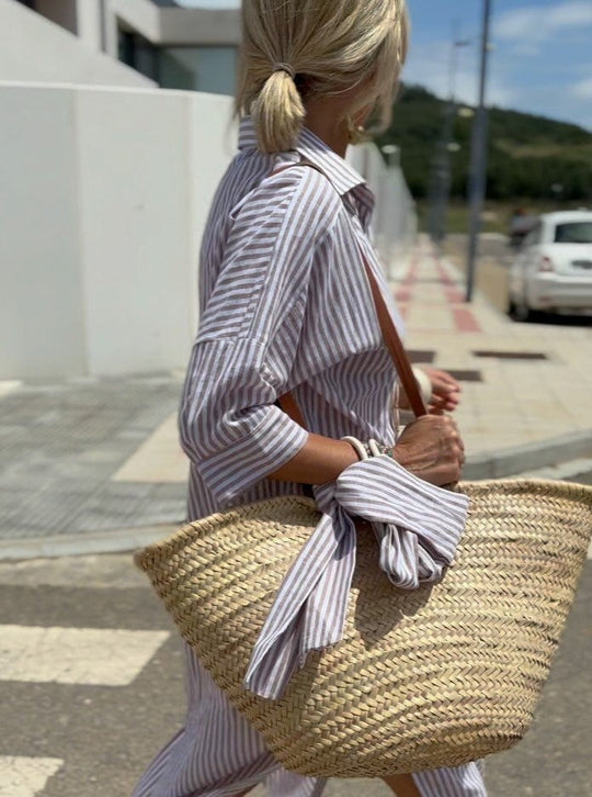 Celinea – Striped Oversized Cotton Shirt Dress