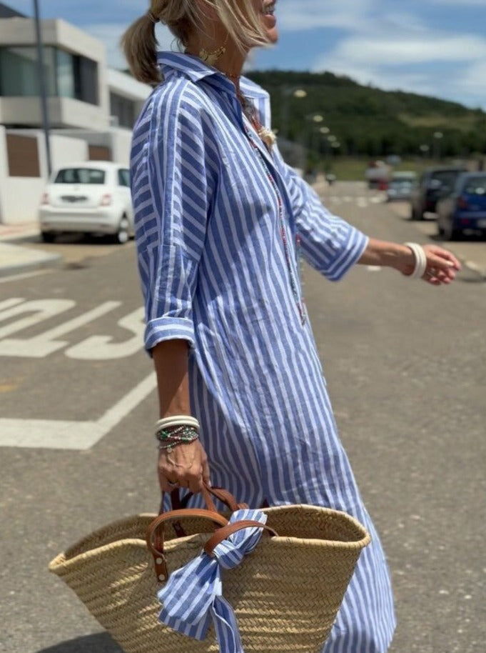 Celinea – Striped Oversized Cotton Shirt Dress