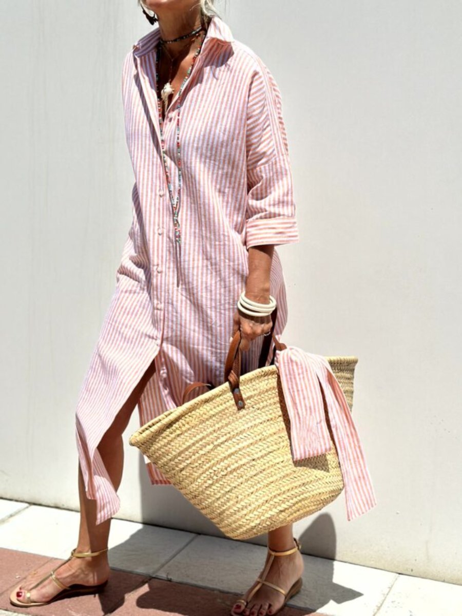 Celinea – Striped Oversized Cotton Shirt Dress
