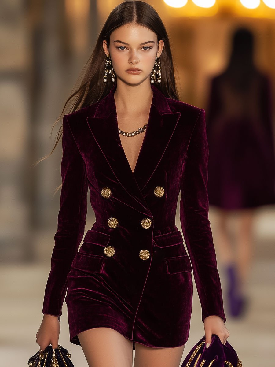 Velina – Velvet Double-Breasted Blazer Dress