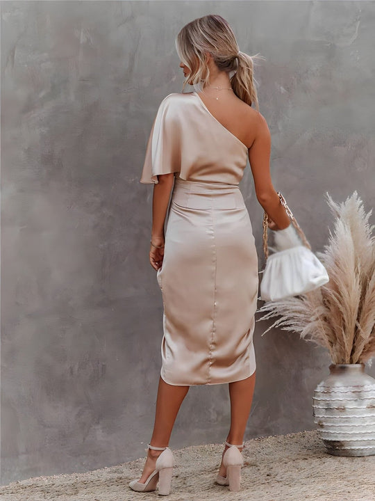 Celvaya – One-Shoulder Satin Drape Dress for Women