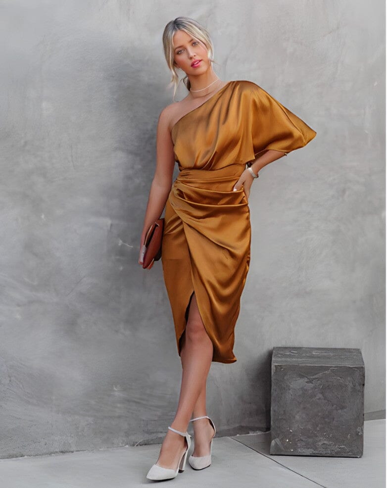 Celvaya – One-Shoulder Satin Drape Dress for Women