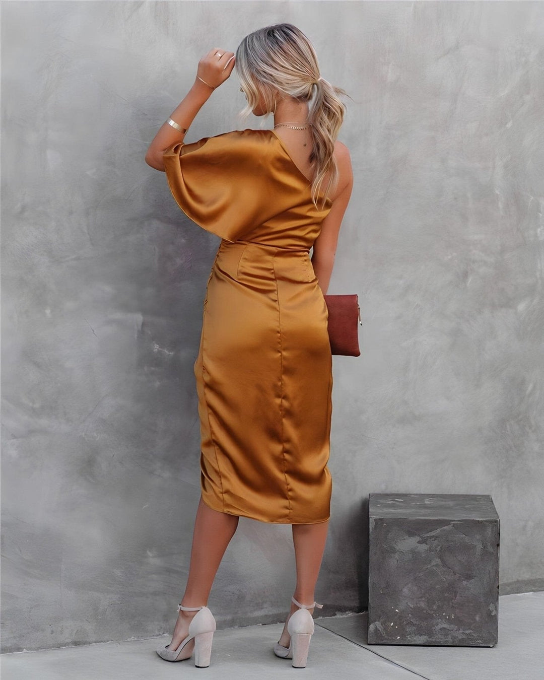 Celvaya – One-Shoulder Satin Drape Dress for Women