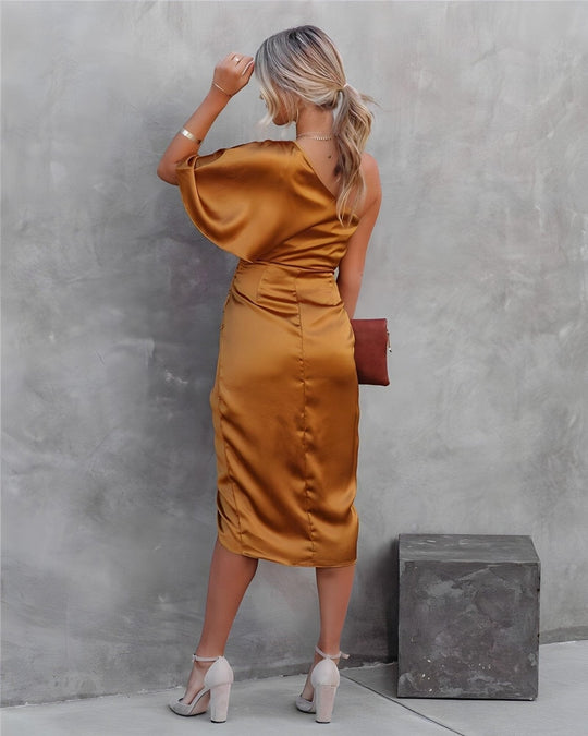Celvaya – One-Shoulder Satin Drape Dress for Women