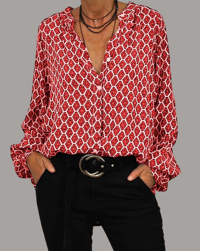 Satine – Printed V-Neck Blouse for Women