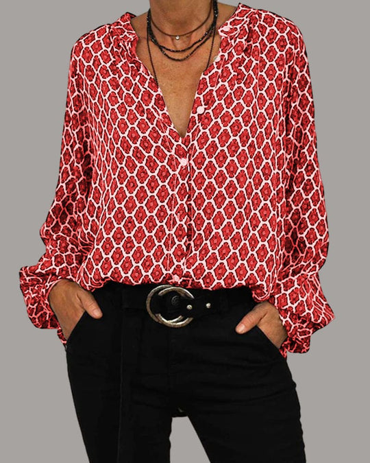 Satine – Printed V-Neck Blouse for Women