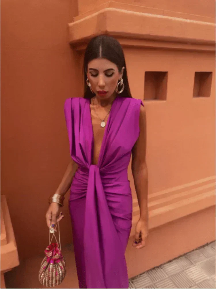 Soria – Draped V-Neck Jumpsuit for Women
