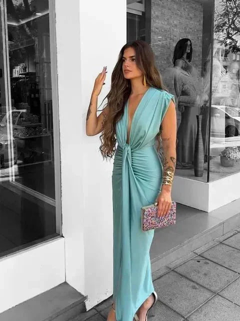 Soria – Draped V-Neck Jumpsuit for Women