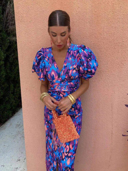 Livor | Colorful Dress with Pleated Sleeves