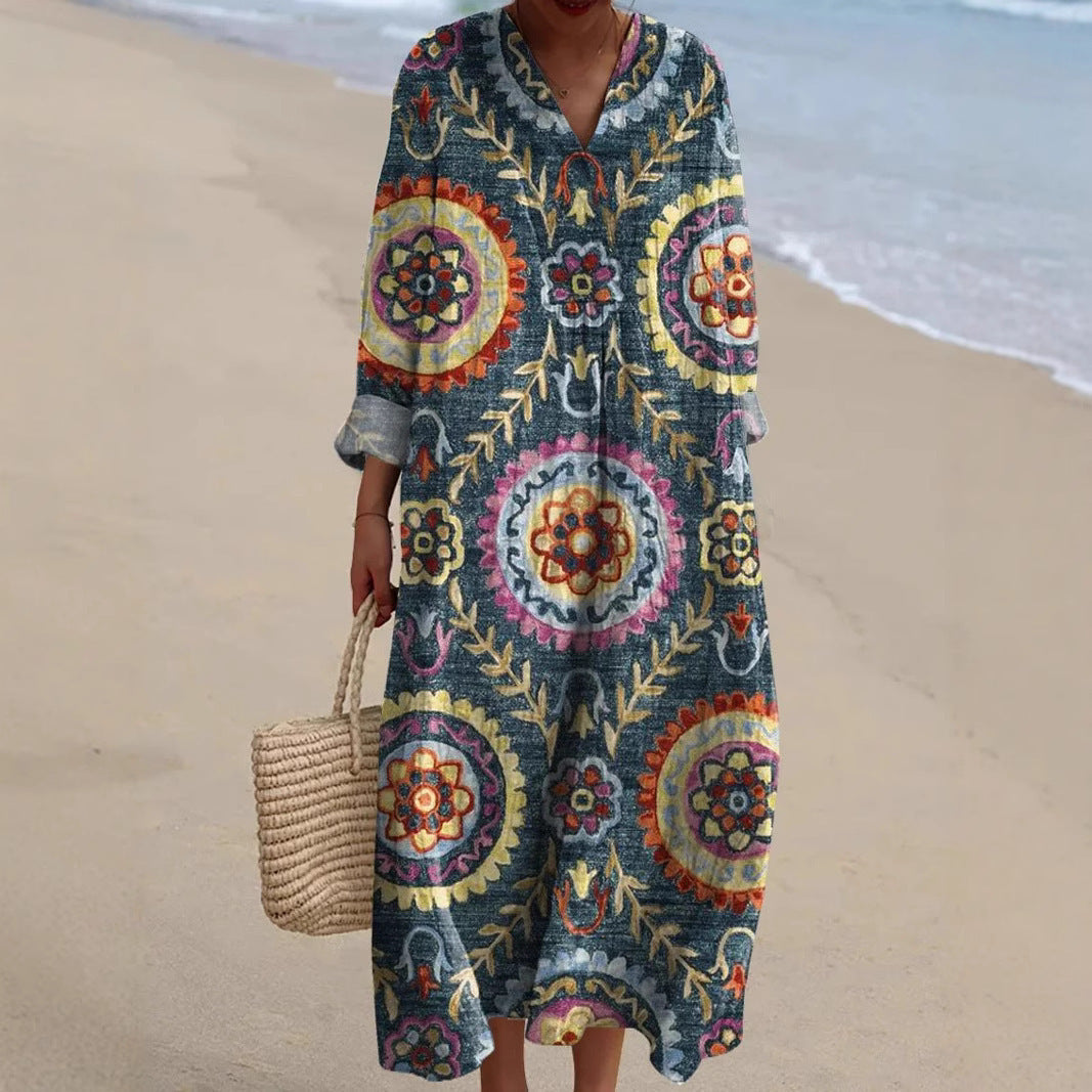 Ziva – Geometric Print Boho Beach Kaftan