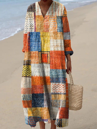 Ziva – Geometric Print Boho Beach Kaftan