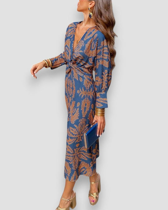 Zafira – Printed Bohemian Knot-Waist Maxi Dress