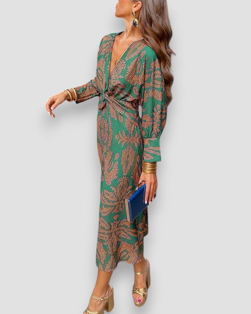 Zafira – Printed Bohemian Knot-Waist Maxi Dress