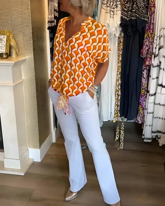 Miretta – GeoChic V-Neck Blouse