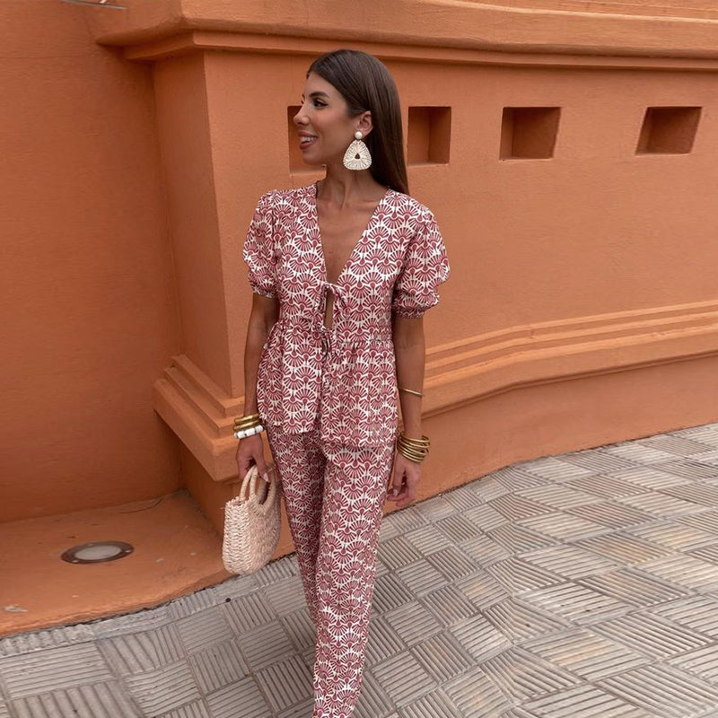 Dalvyna – Puff-Sleeve Tie-Front Jumpsuit for Women
