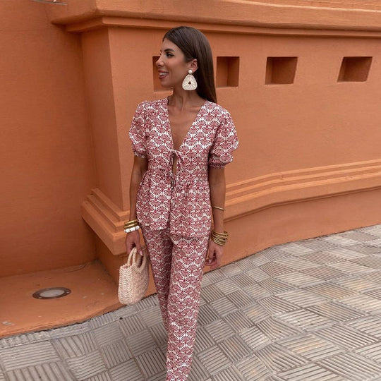 Dalvyna – Puff-Sleeve Tie-Front Jumpsuit for Women