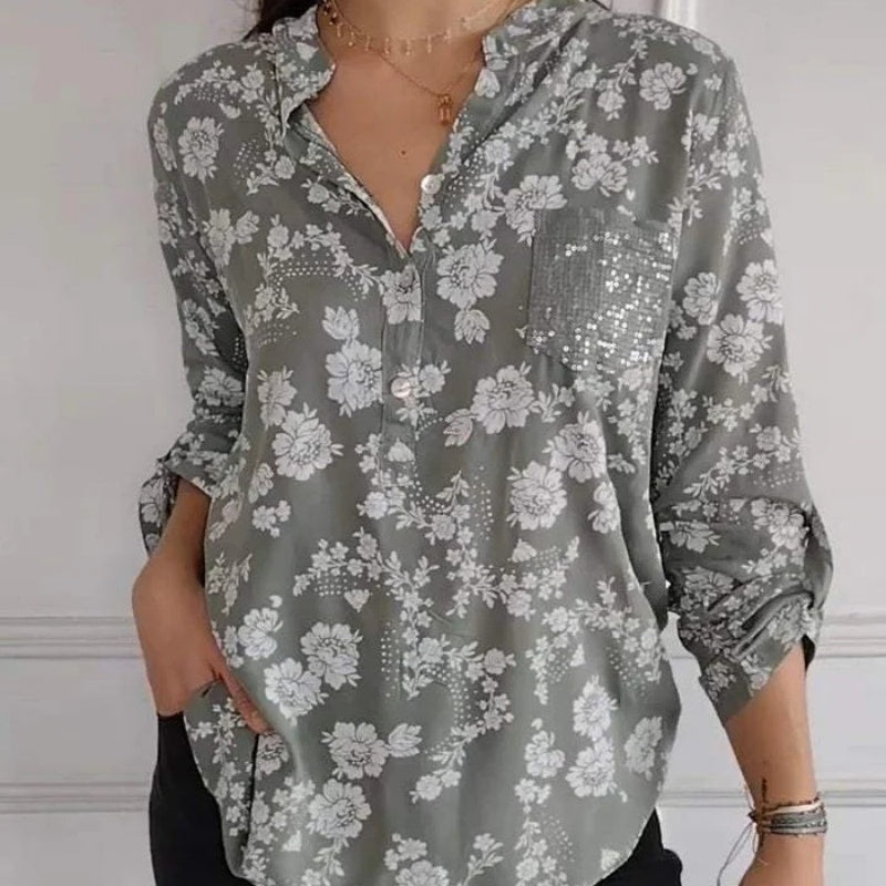 Elarie – BlossomEase Floral Satin Blouse