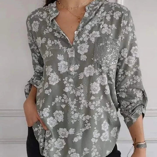 Elarie – BlossomEase Floral Satin Blouse