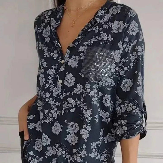 Elarie – BlossomEase Floral Satin Blouse