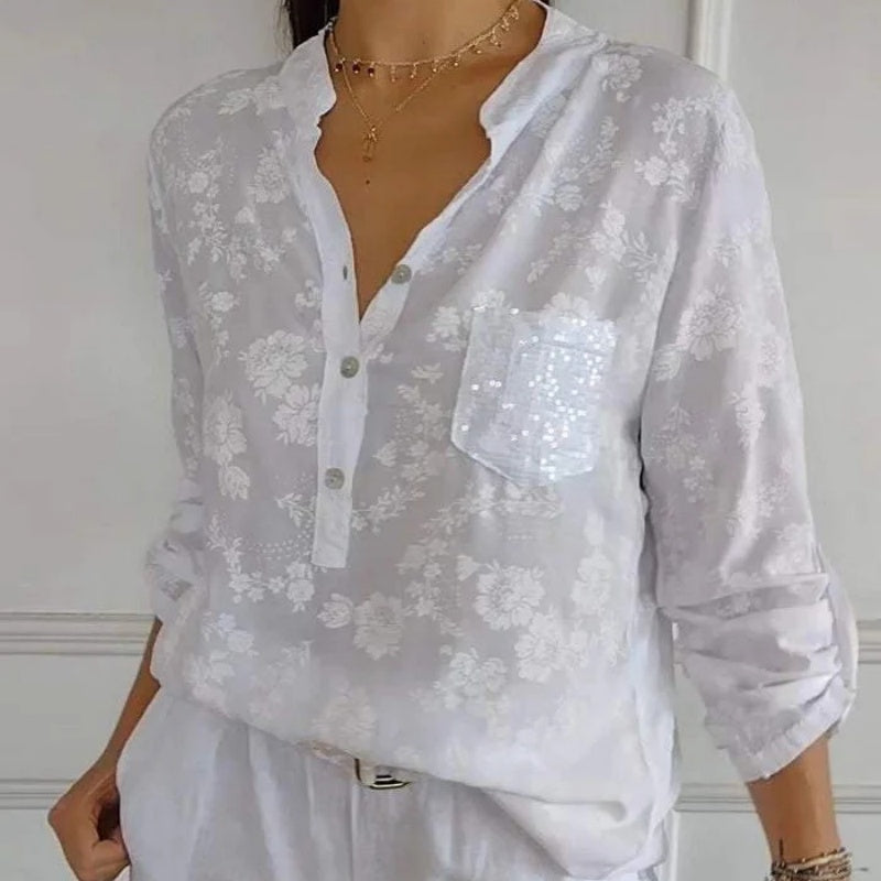 Elarie – BlossomEase Floral Satin Blouse