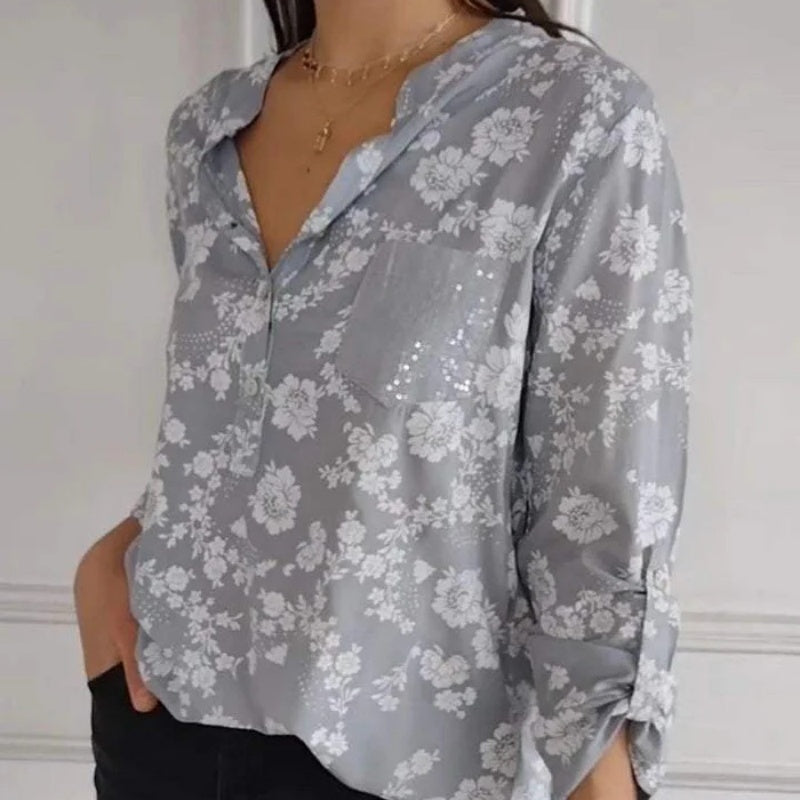 Elarie – BlossomEase Floral Satin Blouse