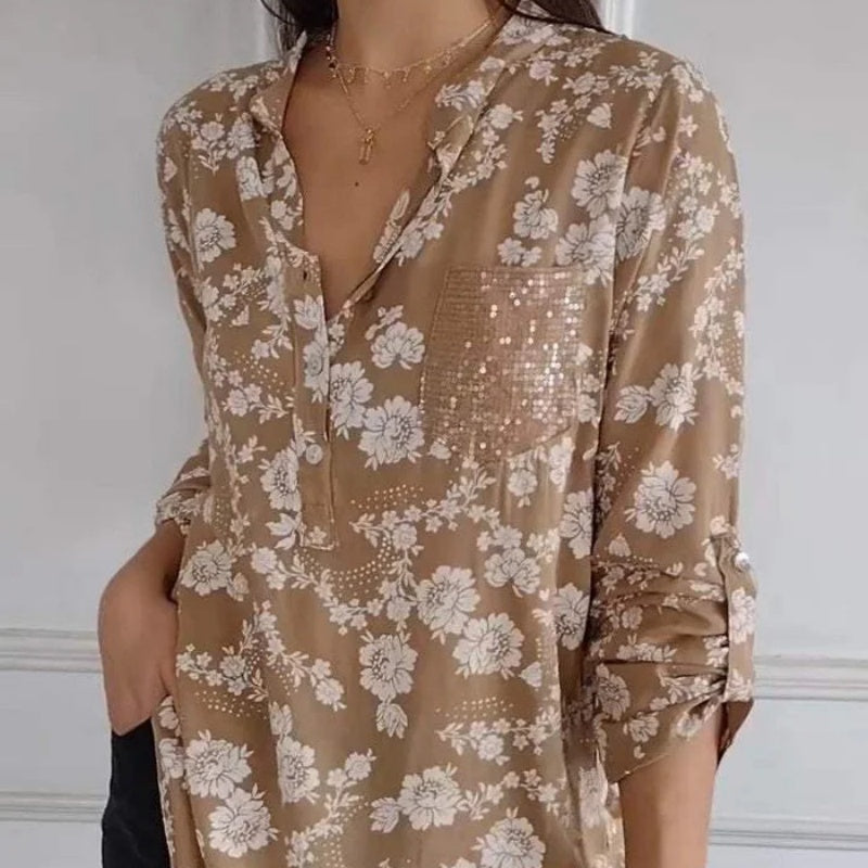 Elarie – BlossomEase Floral Satin Blouse