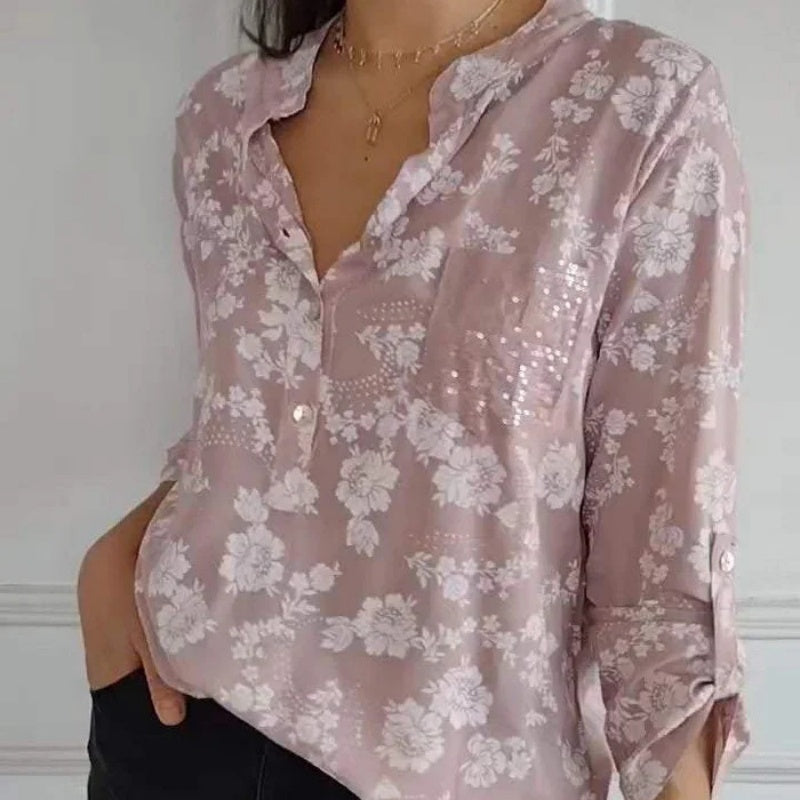 Elarie – BlossomEase Floral Satin Blouse
