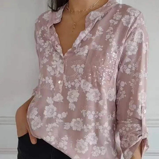 Elarie – BlossomEase Floral Satin Blouse