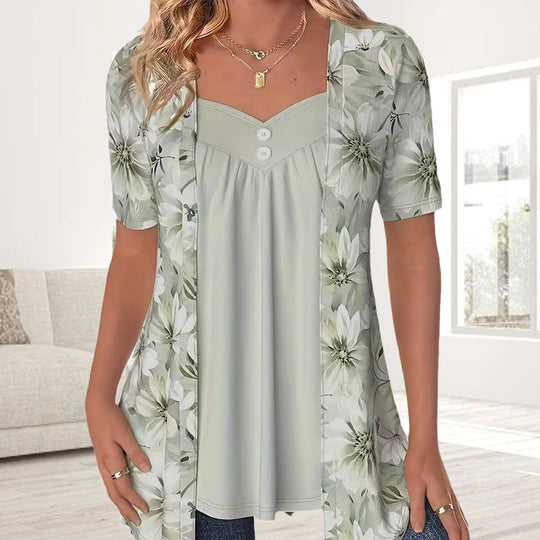 Marge – Floral Draped Tunic for Women