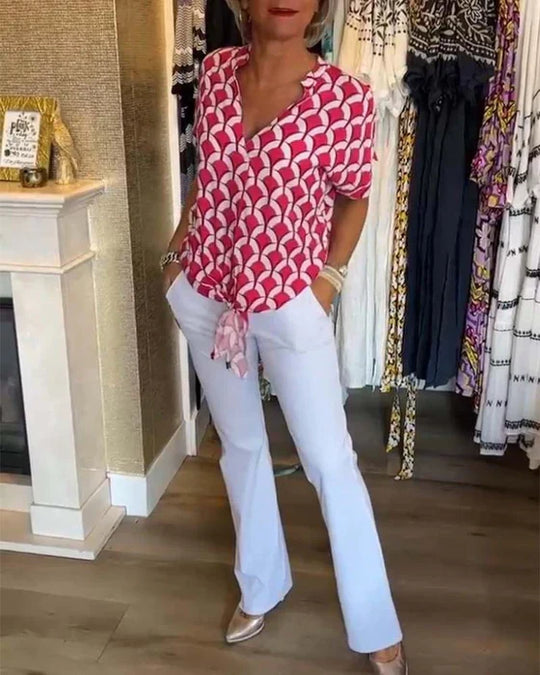 Miretta – GeoChic V-Neck Blouse