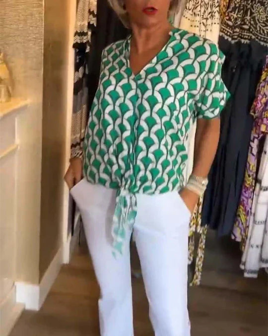 Miretta – GeoChic V-Neck Blouse